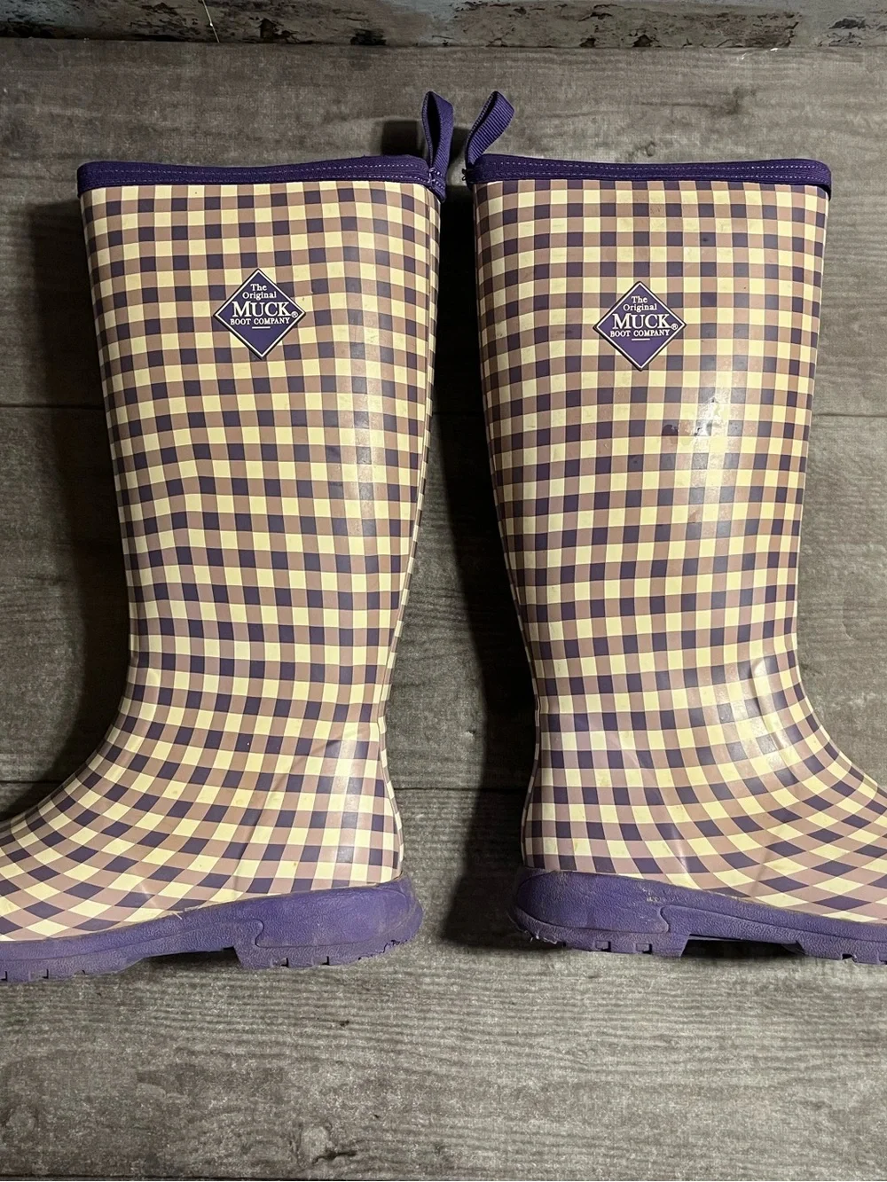 The Original Muck Boot Company Purple & Cream Gingham Rain Boots size 8